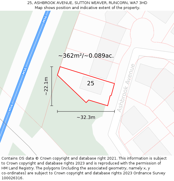 25, ASHBROOK AVENUE, SUTTON WEAVER, RUNCORN, WA7 3HD: Plot and title map