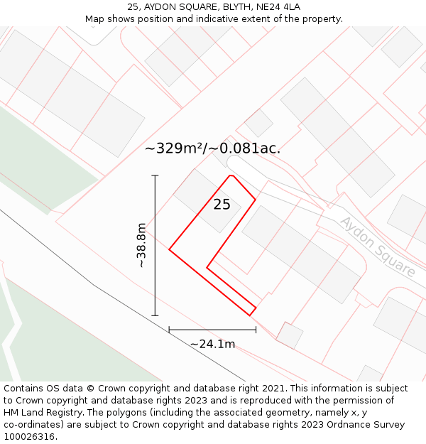 25, AYDON SQUARE, BLYTH, NE24 4LA: Plot and title map