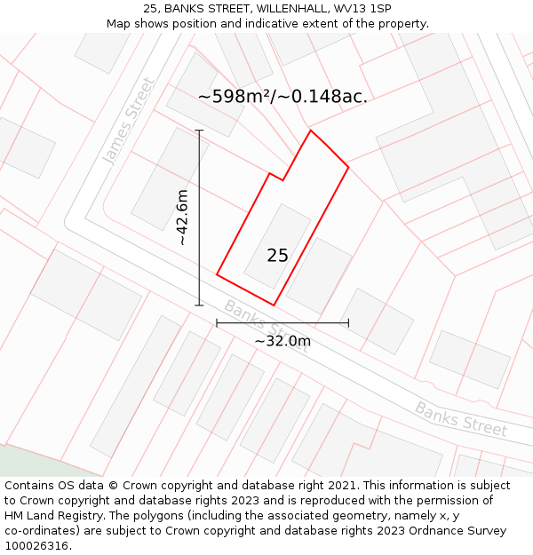 25, BANKS STREET, WILLENHALL, WV13 1SP: Plot and title map