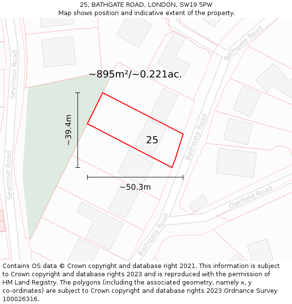 25, BATHGATE ROAD, LONDON, SW19 5PW: Plot and title map