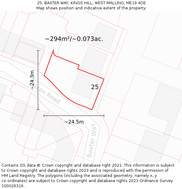 25, BAXTER WAY, KINGS HILL, WEST MALLING, ME19 4DE: Plot and title map