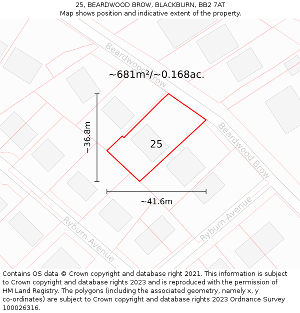 25, BEARDWOOD BROW, BLACKBURN, BB2 7AT: Plot and title map