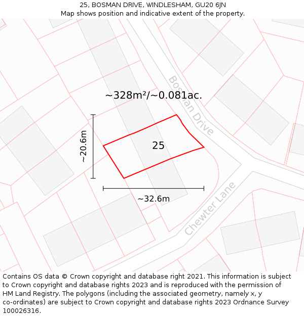 25, BOSMAN DRIVE, WINDLESHAM, GU20 6JN: Plot and title map