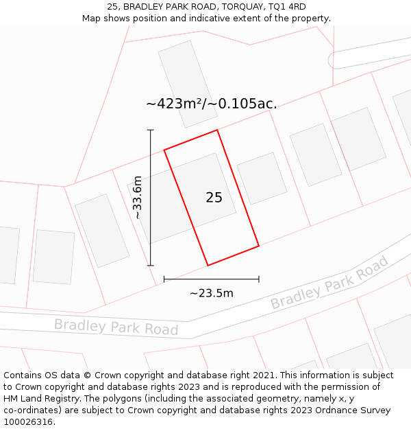 25, BRADLEY PARK ROAD, TORQUAY, TQ1 4RD: Plot and title map