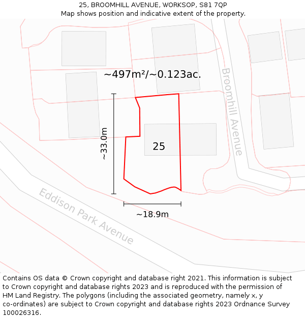 25, BROOMHILL AVENUE, WORKSOP, S81 7QP: Plot and title map