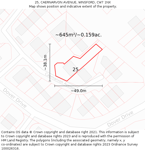 25, CAERNARVON AVENUE, WINSFORD, CW7 1NX: Plot and title map