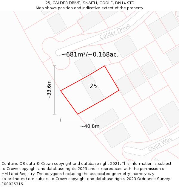 25, CALDER DRIVE, SNAITH, GOOLE, DN14 9TD: Plot and title map