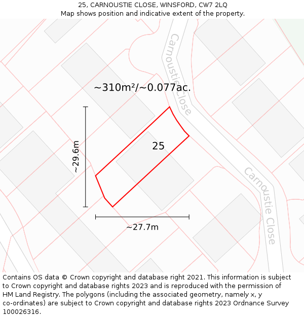 25, CARNOUSTIE CLOSE, WINSFORD, CW7 2LQ: Plot and title map