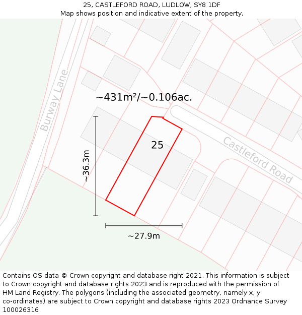 25, CASTLEFORD ROAD, LUDLOW, SY8 1DF: Plot and title map