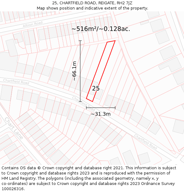 25, CHARTFIELD ROAD, REIGATE, RH2 7JZ: Plot and title map