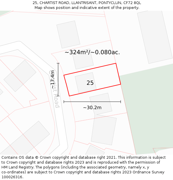 25, CHARTIST ROAD, LLANTRISANT, PONTYCLUN, CF72 8QL: Plot and title map