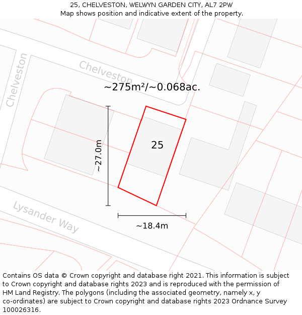 25, CHELVESTON, WELWYN GARDEN CITY, AL7 2PW: Plot and title map