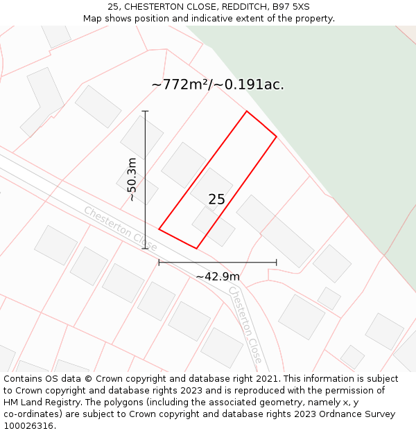 25, CHESTERTON CLOSE, REDDITCH, B97 5XS: Plot and title map