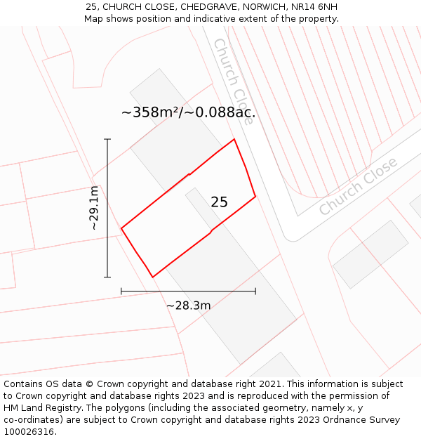 25, CHURCH CLOSE, CHEDGRAVE, NORWICH, NR14 6NH: Plot and title map