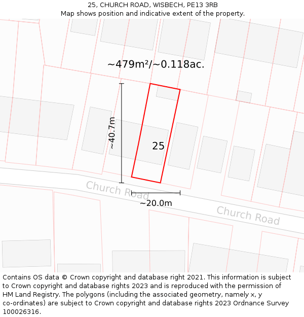 25, CHURCH ROAD, WISBECH, PE13 3RB: Plot and title map