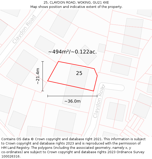 25, CLAYDON ROAD, WOKING, GU21 4XE: Plot and title map