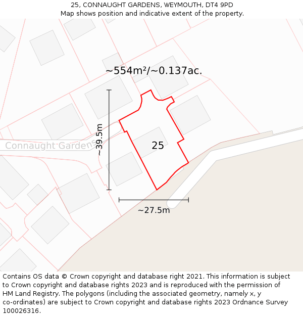 25, CONNAUGHT GARDENS, WEYMOUTH, DT4 9PD: Plot and title map