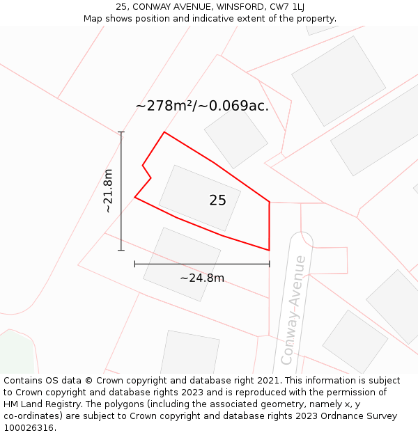 25, CONWAY AVENUE, WINSFORD, CW7 1LJ: Plot and title map