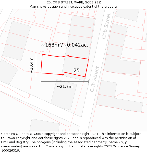 25, CRIB STREET, WARE, SG12 9EZ: Plot and title map