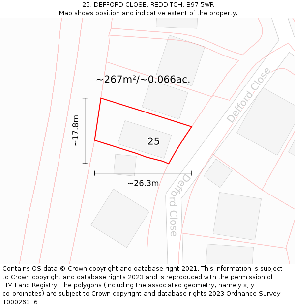 25, DEFFORD CLOSE, REDDITCH, B97 5WR: Plot and title map