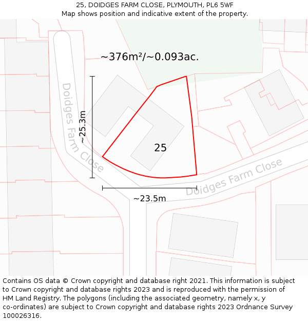 25, DOIDGES FARM CLOSE, PLYMOUTH, PL6 5WF: Plot and title map