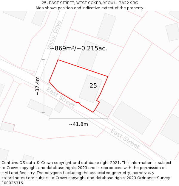 25, EAST STREET, WEST COKER, YEOVIL, BA22 9BG: Plot and title map