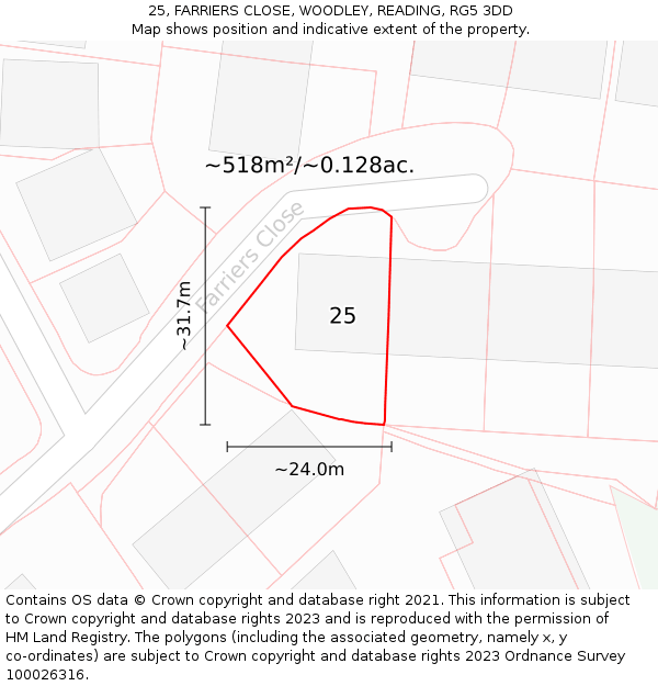 25, FARRIERS CLOSE, WOODLEY, READING, RG5 3DD: Plot and title map