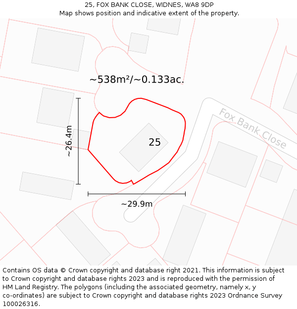 25, FOX BANK CLOSE, WIDNES, WA8 9DP: Plot and title map