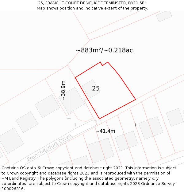 25, FRANCHE COURT DRIVE, KIDDERMINSTER, DY11 5RL: Plot and title map