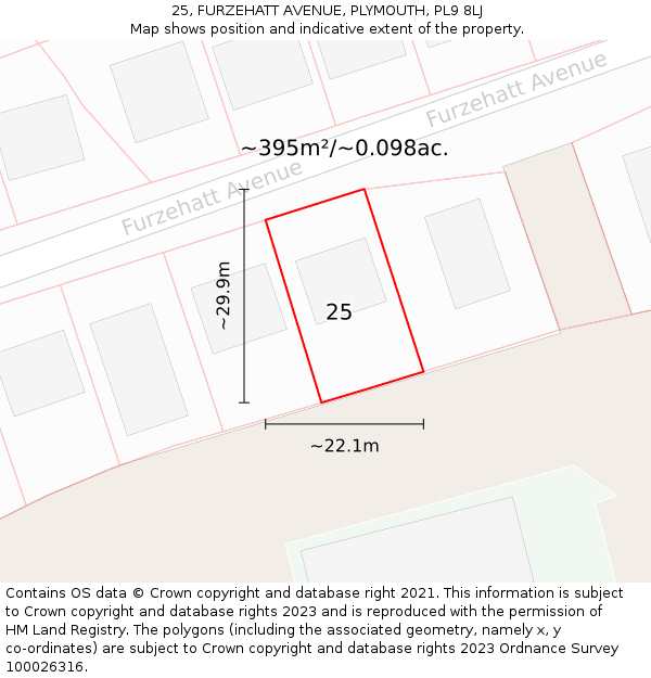 25, FURZEHATT AVENUE, PLYMOUTH, PL9 8LJ: Plot and title map