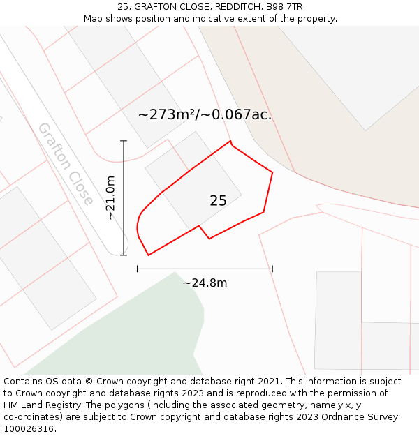 25, GRAFTON CLOSE, REDDITCH, B98 7TR: Plot and title map