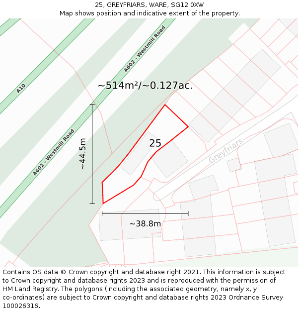 25, GREYFRIARS, WARE, SG12 0XW: Plot and title map