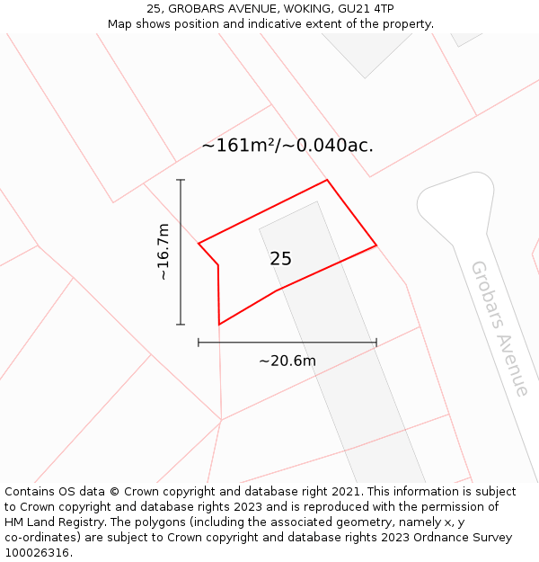 25, GROBARS AVENUE, WOKING, GU21 4TP: Plot and title map