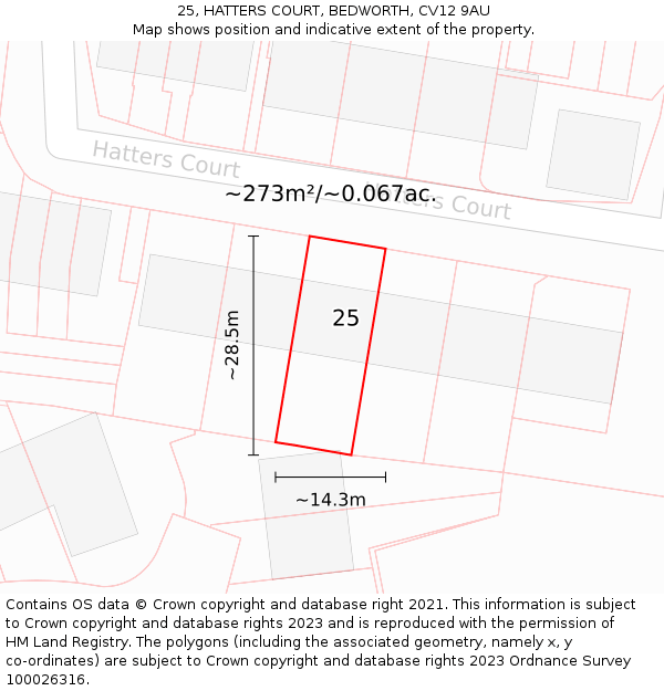 25, HATTERS COURT, BEDWORTH, CV12 9AU: Plot and title map