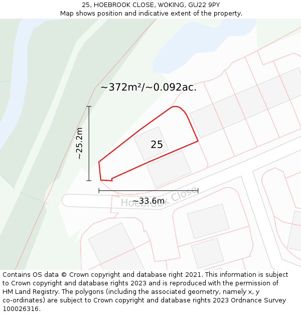 25, HOEBROOK CLOSE, WOKING, GU22 9PY: Plot and title map