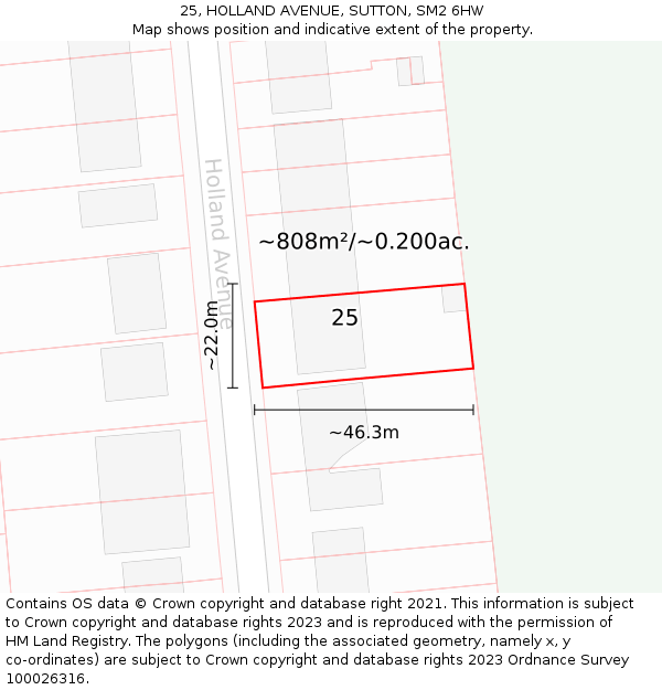 25, HOLLAND AVENUE, SUTTON, SM2 6HW: Plot and title map