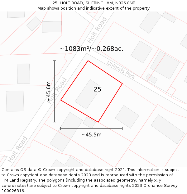 25, HOLT ROAD, SHERINGHAM, NR26 8NB: Plot and title map