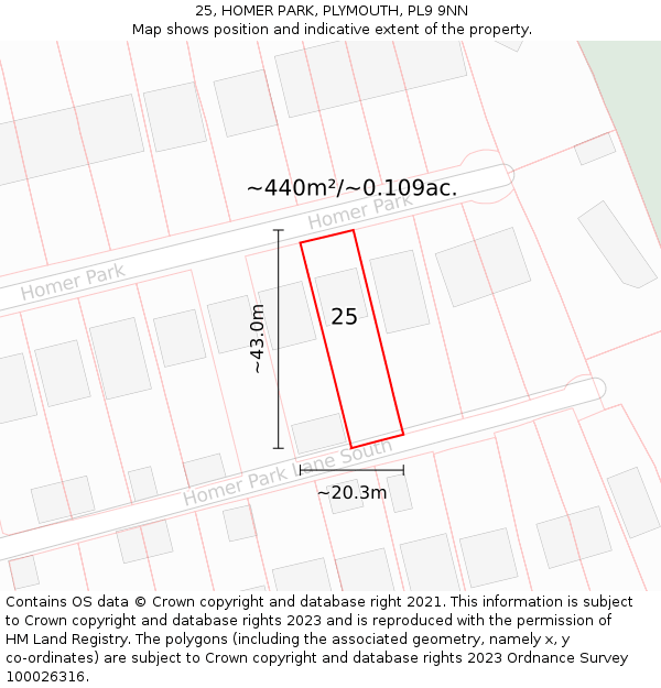 25, HOMER PARK, PLYMOUTH, PL9 9NN: Plot and title map