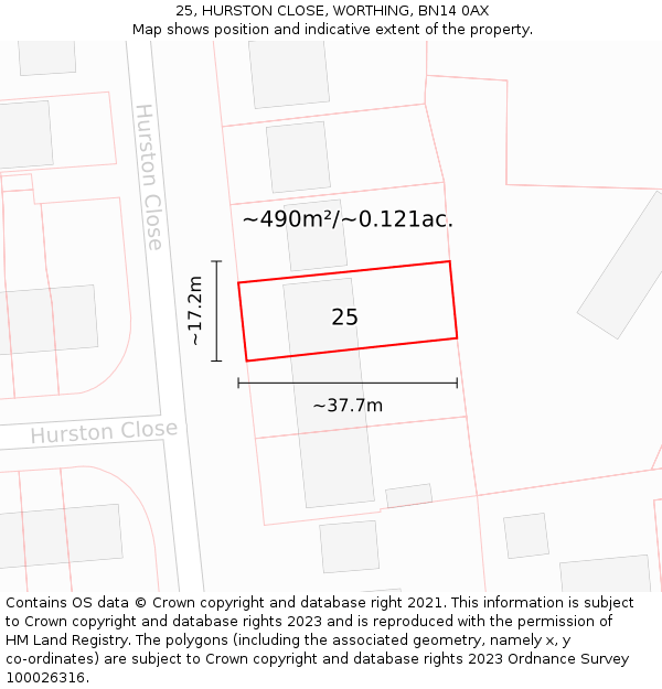 25, HURSTON CLOSE, WORTHING, BN14 0AX: Plot and title map