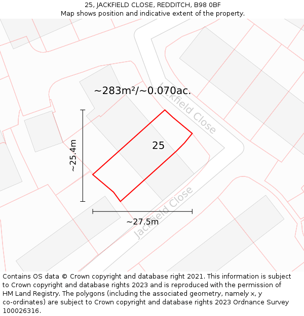 25, JACKFIELD CLOSE, REDDITCH, B98 0BF: Plot and title map