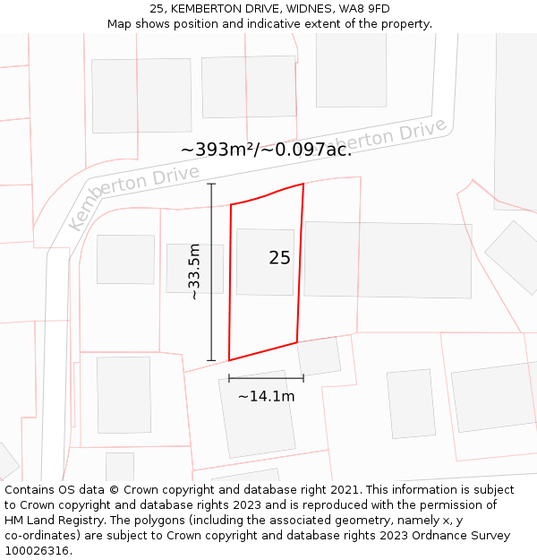 25, KEMBERTON DRIVE, WIDNES, WA8 9FD: Plot and title map