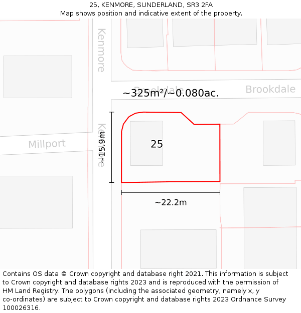 25, KENMORE, SUNDERLAND, SR3 2FA: Plot and title map