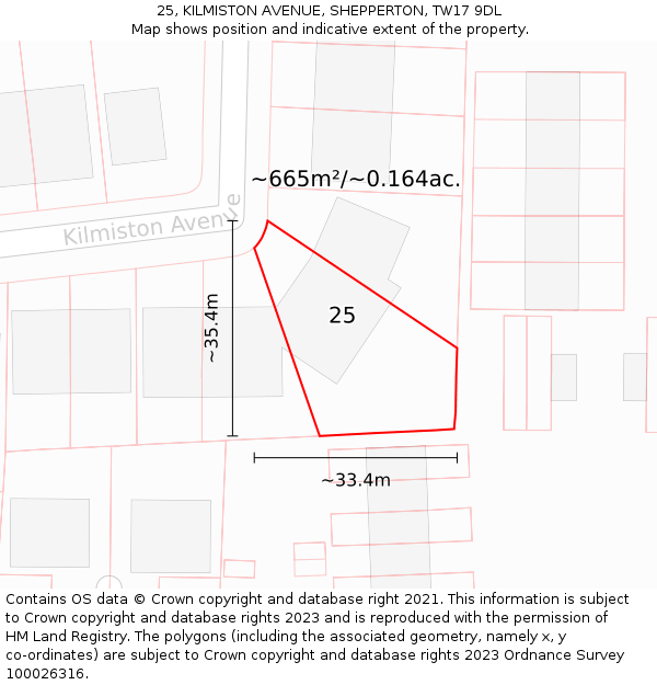 25, KILMISTON AVENUE, SHEPPERTON, TW17 9DL: Plot and title map