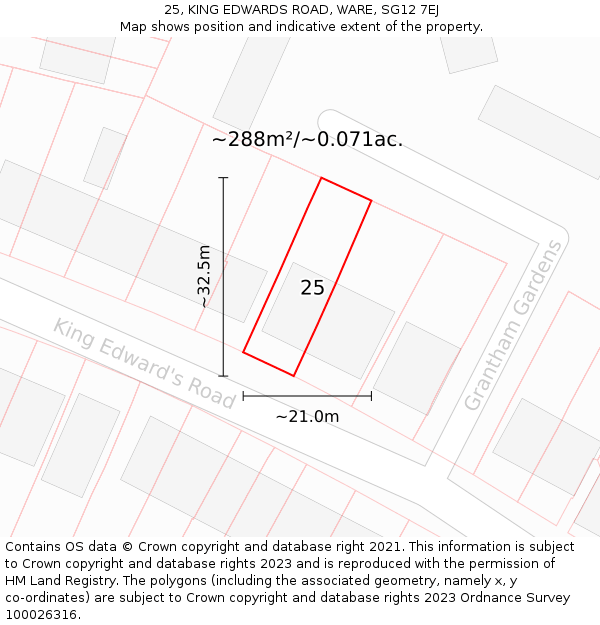 25, KING EDWARDS ROAD, WARE, SG12 7EJ: Plot and title map