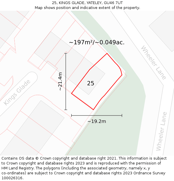 25, KINGS GLADE, YATELEY, GU46 7UT: Plot and title map