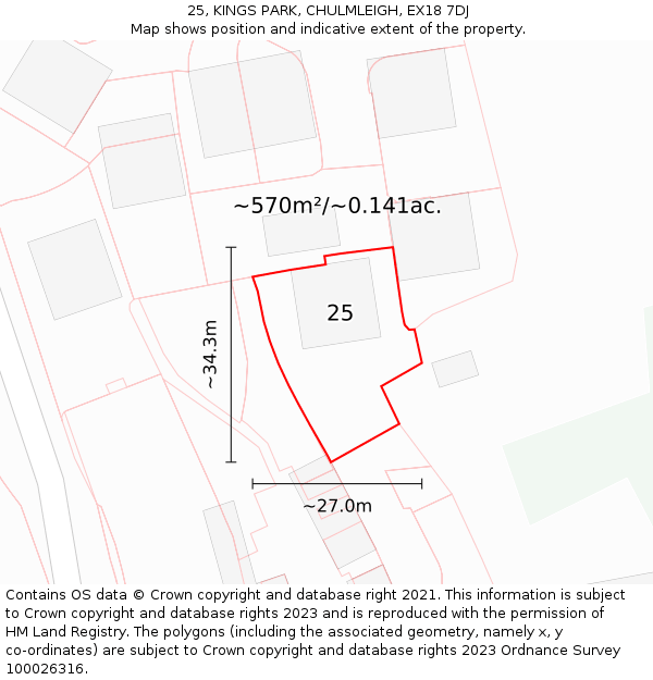 25, KINGS PARK, CHULMLEIGH, EX18 7DJ: Plot and title map