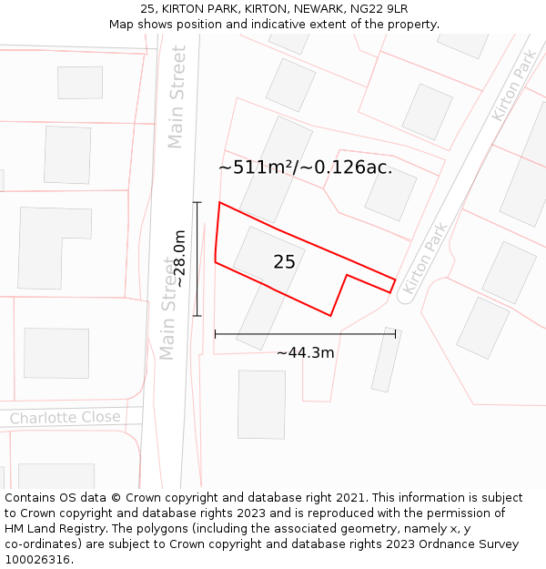 25, KIRTON PARK, KIRTON, NEWARK, NG22 9LR: Plot and title map