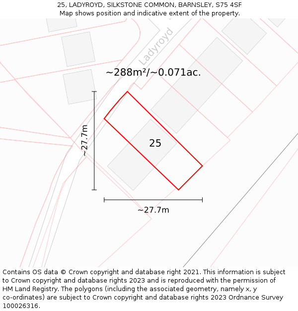 25, LADYROYD, SILKSTONE COMMON, BARNSLEY, S75 4SF: Plot and title map