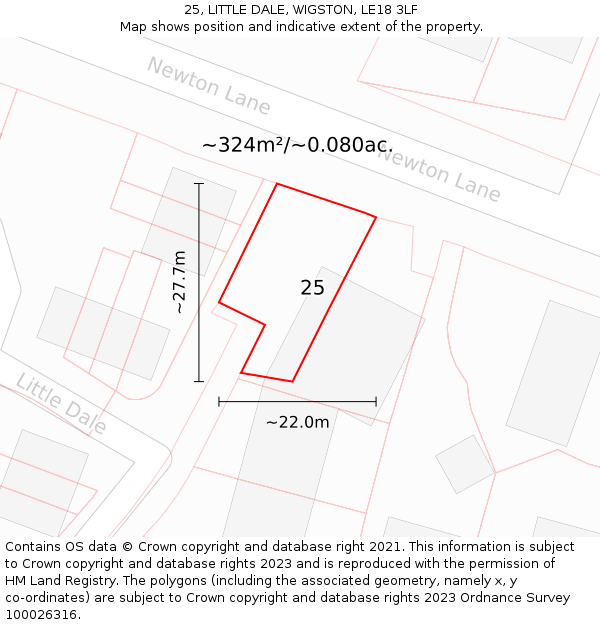 25, LITTLE DALE, WIGSTON, LE18 3LF: Plot and title map