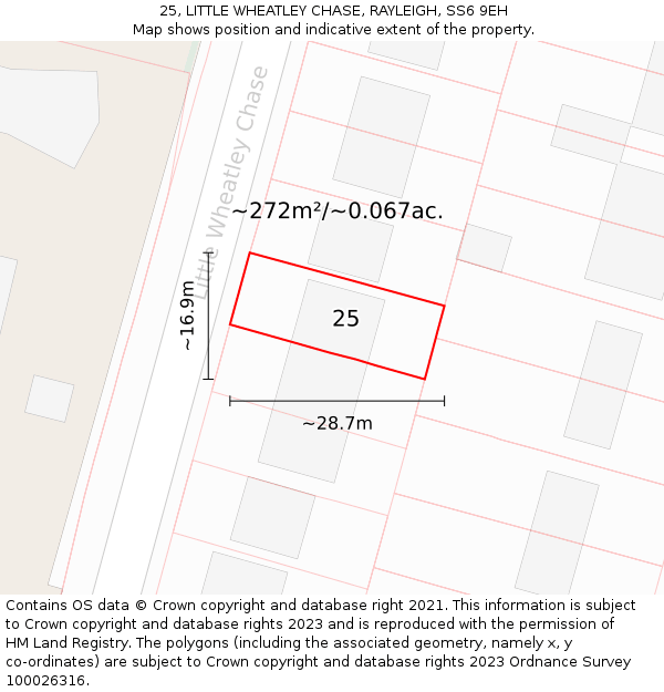 25, LITTLE WHEATLEY CHASE, RAYLEIGH, SS6 9EH: Plot and title map